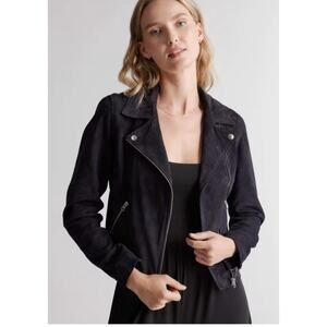 Quince 100% Suede Biker Jacket Black XL NWT
